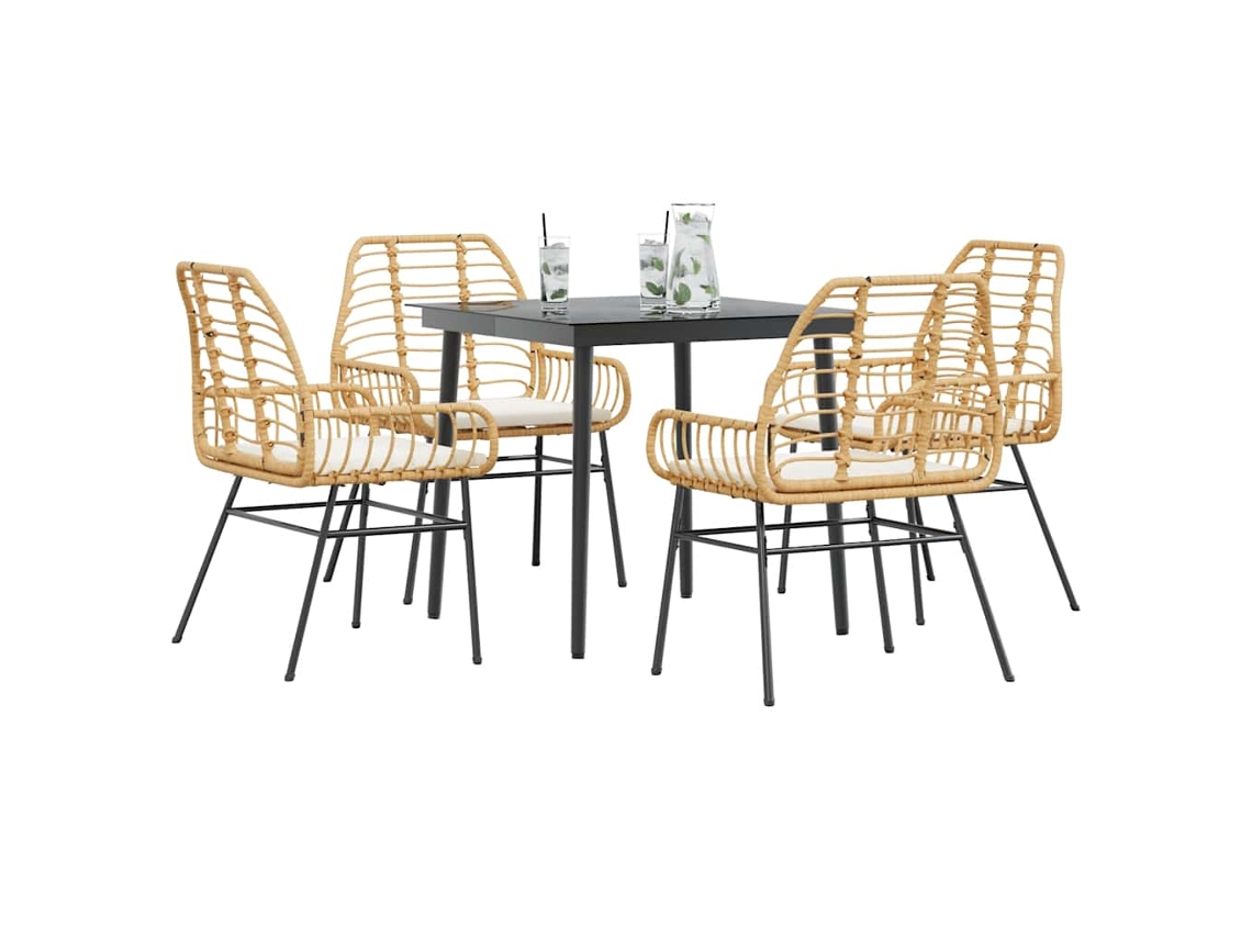 Vidaxl Conjunto Jantar Jardim 5 Peças Almofadas Vidro Vime Pe Castanho