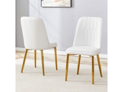 Cadeiras Jantar Pu Branco (2 Un), Modernas, Assento Alargado, Pés Metálicos.-kd