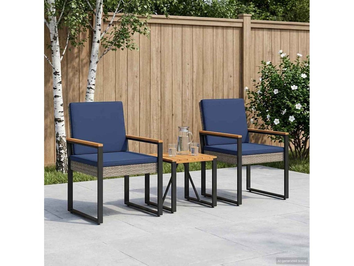 Vidaxl Conjunto de Móveis para Exterior 3 Pcs Cinza e Azul Marinho