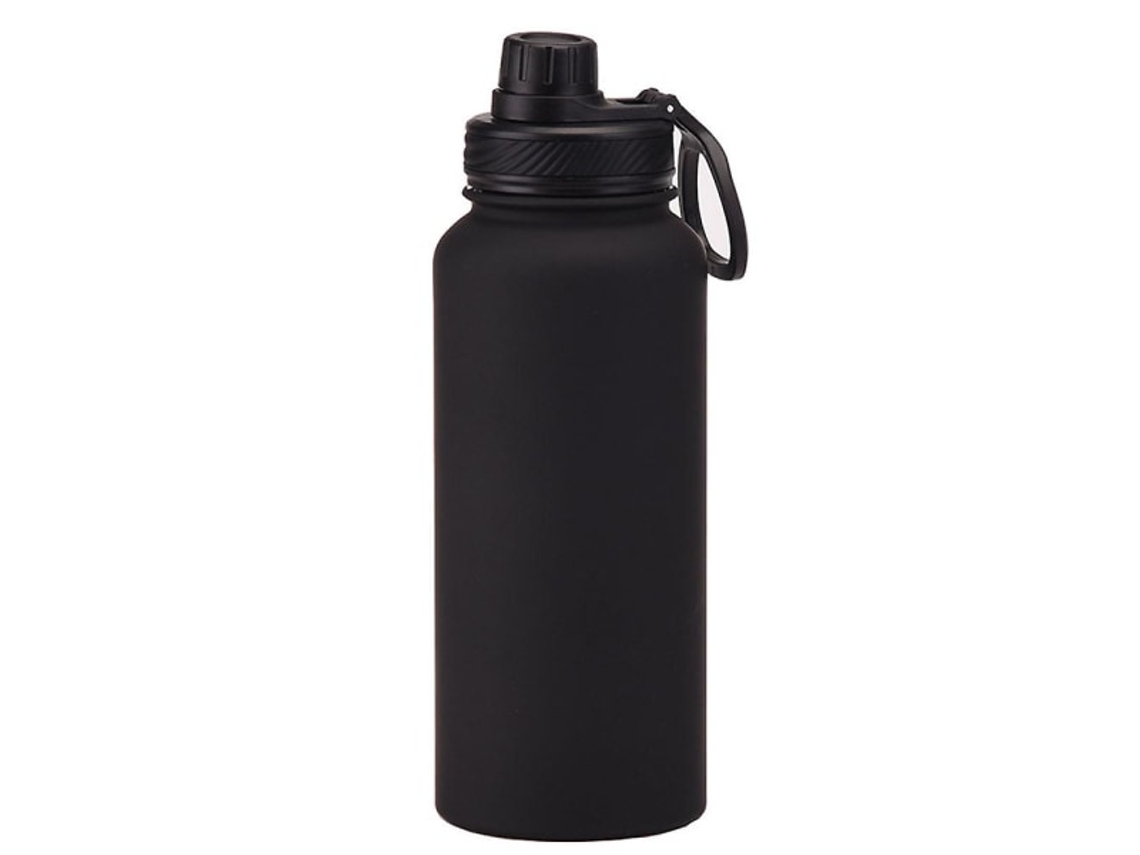 Garrafa Térmica Esportiva De Aço Inoxidável De 1 Litro, Grande Capacidade, Copo De Água Portátil Para Áreas Externas Com Alça, Preta Brilvibera