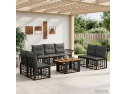 Vidaxl Conjunto De Sofá De Jardim 8 Unid. Preto E Cinza Escuro Vime Pe