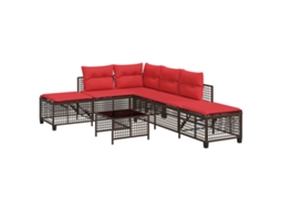 Conjunto de Sofá de Canto 3 Peças com Almofadas em Rattan Sintético Marrom MAISON EXCLUSIVE