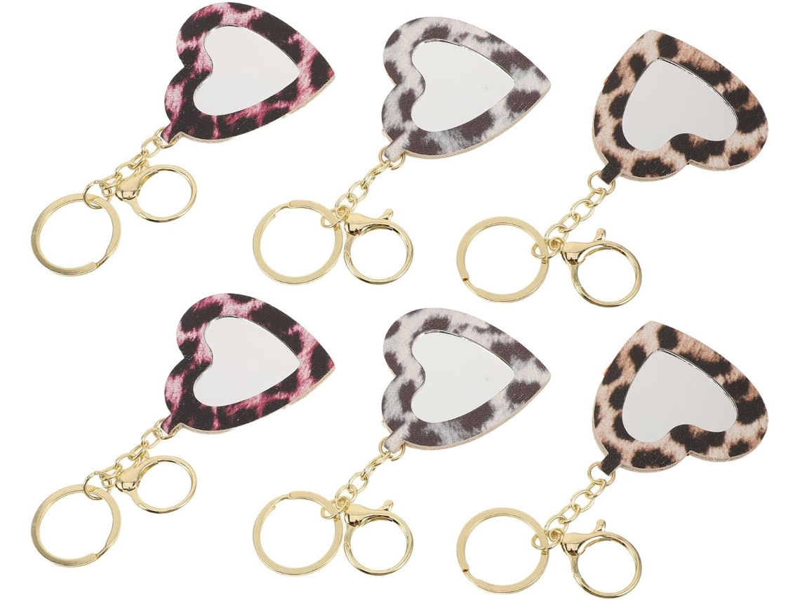 Espelho De Bolso Em Formato De Coração Com Estampa De Leopardo, Cabo Confortável E Vidro Transparente.