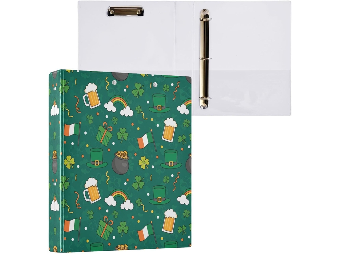 Pasta de 3 Argolas para Tamanho Carta , Organizador Redondas o Dia São Patrício, Prancheta Mat (27,9 X 21,6 Cm)