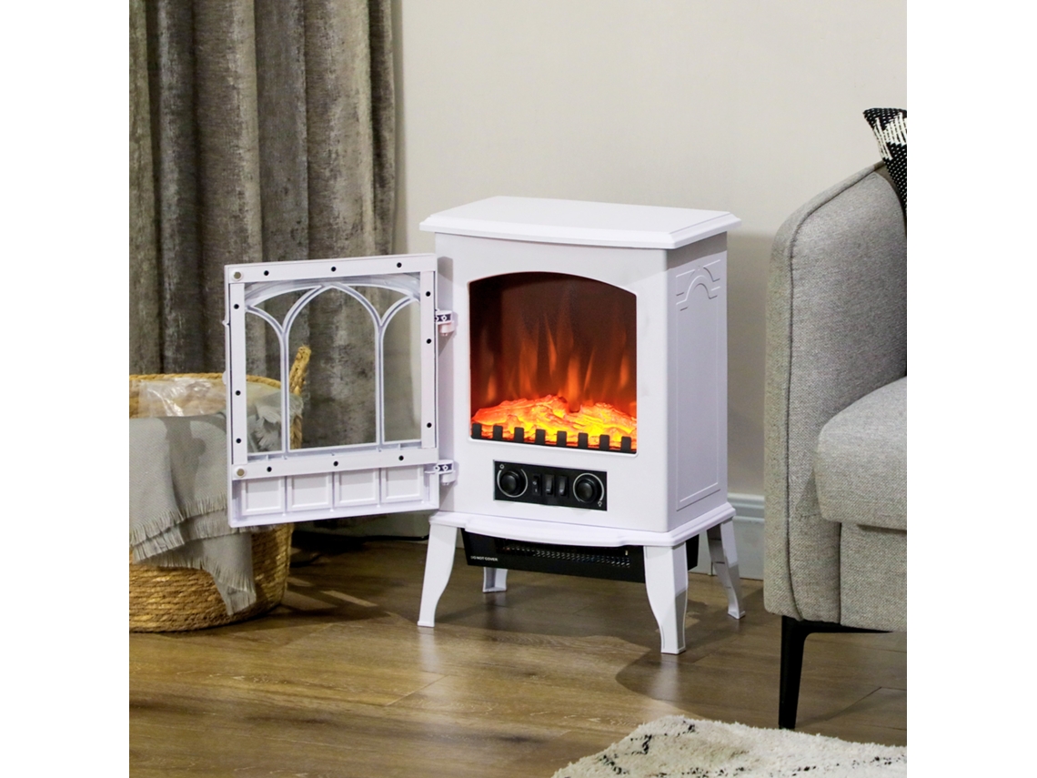 Lareira De Chão Elétrica Potência 1000w / 2000w Com Efeito Chama Ajustável, 39x23x56.5cm, Branco