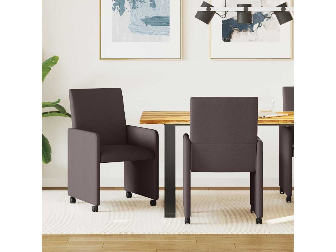 Vidaxl Cadeiras De Jantar Com Rodas 2 Pcs Marrom Escuro Tecido