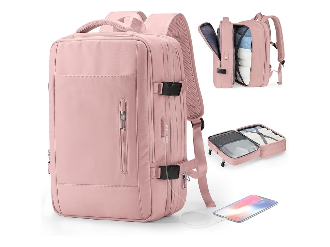 Mochila De Viagem Para Notebook Grande Aprovada Para Vôo Portátil Expandível Multifuncional Para Mulheres Rosa