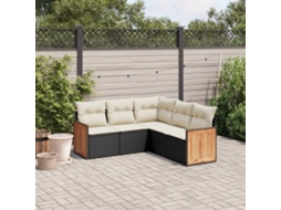 Conjunto de 5 Sofás de Jardim com Almofadas Vime Pe Preto Dkd Home Decor