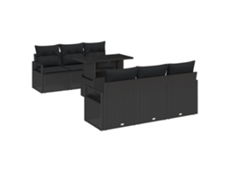 Conjunto 7 Sofá De Jardim Vidaxl Preto Vime Pe (100 X 55 X 73 Cm)