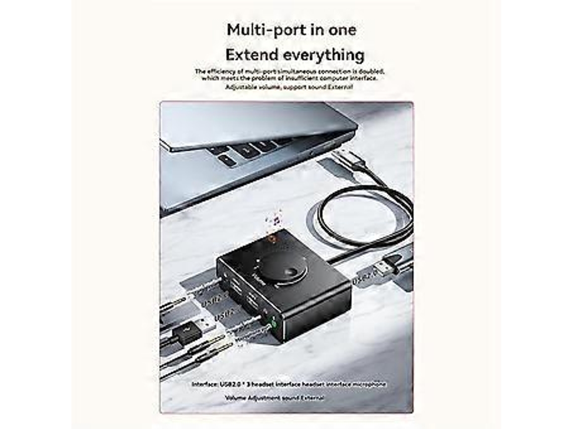 Placa de som externa USB Brilvibera de 3 portas (USB 2.0 para 3,5 mm) com controle de volume, sem necessidade de driver, volume ajustável.