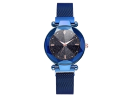 Relógio Feminino de Quartzo com Pulseira de Malha Magnética e Mostrador Redondo em Liga (azul)