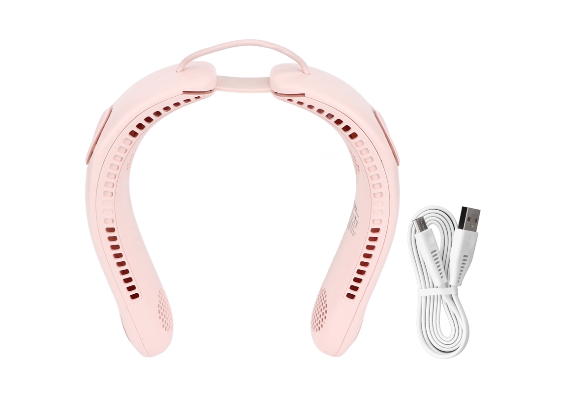 Ventilador de Pescoço Usb Recarregável Rosa 3 Velocidades