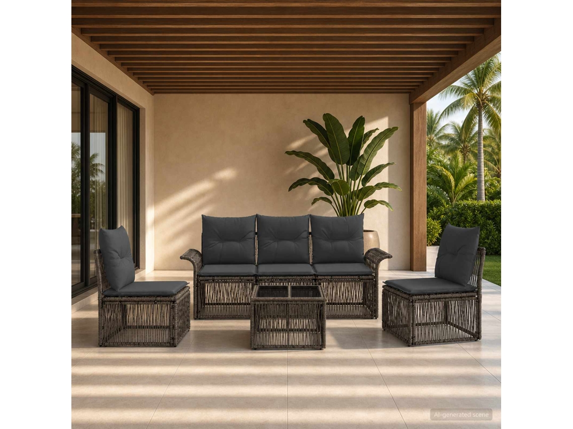 Vidaxl Conjunto De Sofá De Jardim 6 Pcs Cinzento Vime Pe