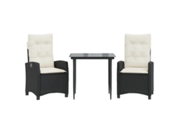Conjunto de Jantar 3 Pcs para Jardim com Almofadões Vime Pe Preto MAISON EXCLUSIVE (3 pcs)