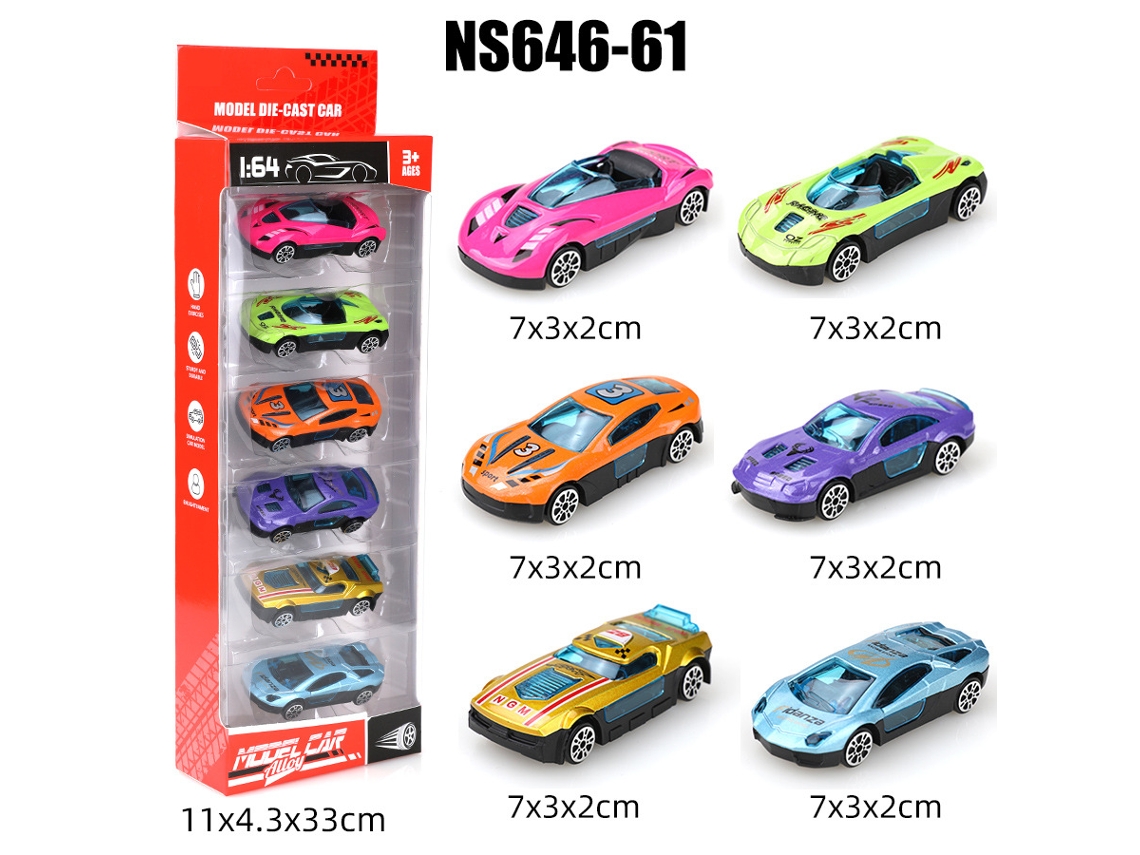 Miniaturas de Carros Deslizantes em Escala 1/64, Brinquedos Infantis MDUG (6 Carros)