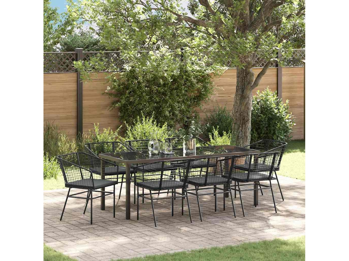 Vidaxl Conjunto De Jantar Para Jardim 9 Pcs Preto Vime Pe