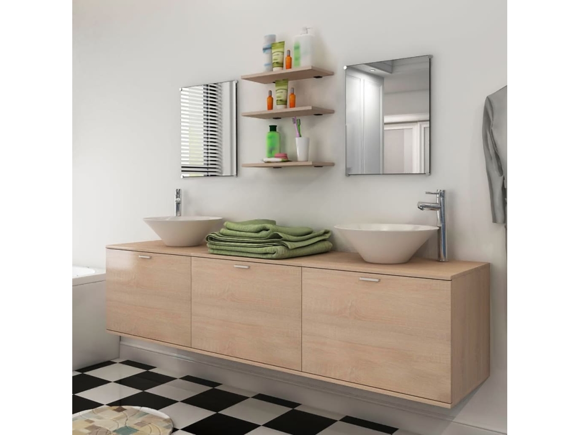 Vidaxl Conjunto Móveis De Wc + Lavatório C/ Torneira, 10 Pcs, Bege