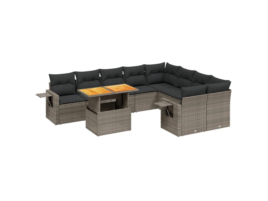 Conjunto de 10 Sofás de Jardim com Almofadões Vime Pe Cinzento MAISON EXCLUSIVE