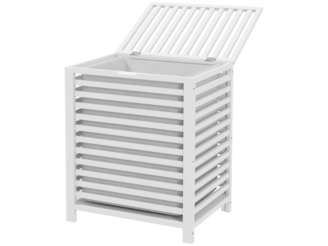 Cesto Roupa Suja Bambu 55l 50x36x60 Cm Branco (com Bolsa Amovível, Retangular)