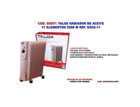 Talox radiador de aceite 11 elementos 2500 w 63 cm  oh52-11