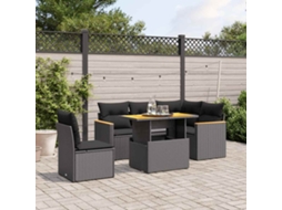 Vidaxl 6 Pcs Conjunto Sofás De Jardim C/ Almofadões Vime Pe Preto