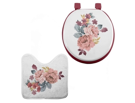 Assento sanitário e tapete Pasadera - SOFT INTERIOR - Branco e rosa - Madeira MDF - Microfibra impressa