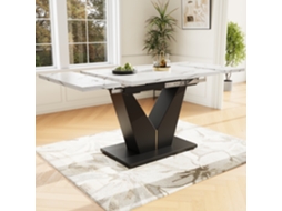 Mesa De Cozinha Extensível 99-159x75 Cm, Design Flexível Para Home Office E Sala, Com Base Em V E Tampo Branco