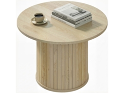 Mesa De Centro Redonda Com Base Em Coluna Ripada, Cor Natural, Para Sala De Estar E Quarto, 60 X 40 Cm