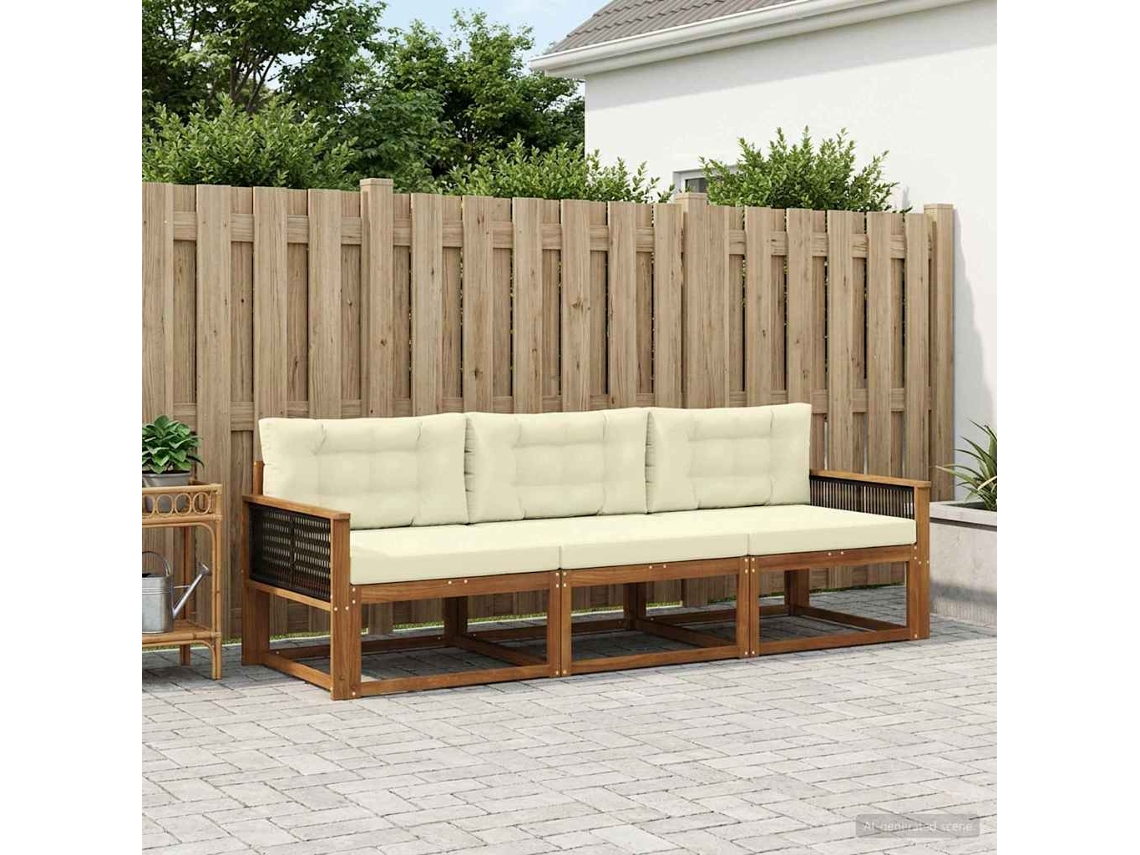 Vidaxl Conjunto De Sofás Para Exterior 3 Unid. Natural E Creme