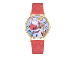 Reloj De Cuarzo Casual Con Correa Pu Patrón Ciervo Bonito Unisex Regalo Navidad Rojo