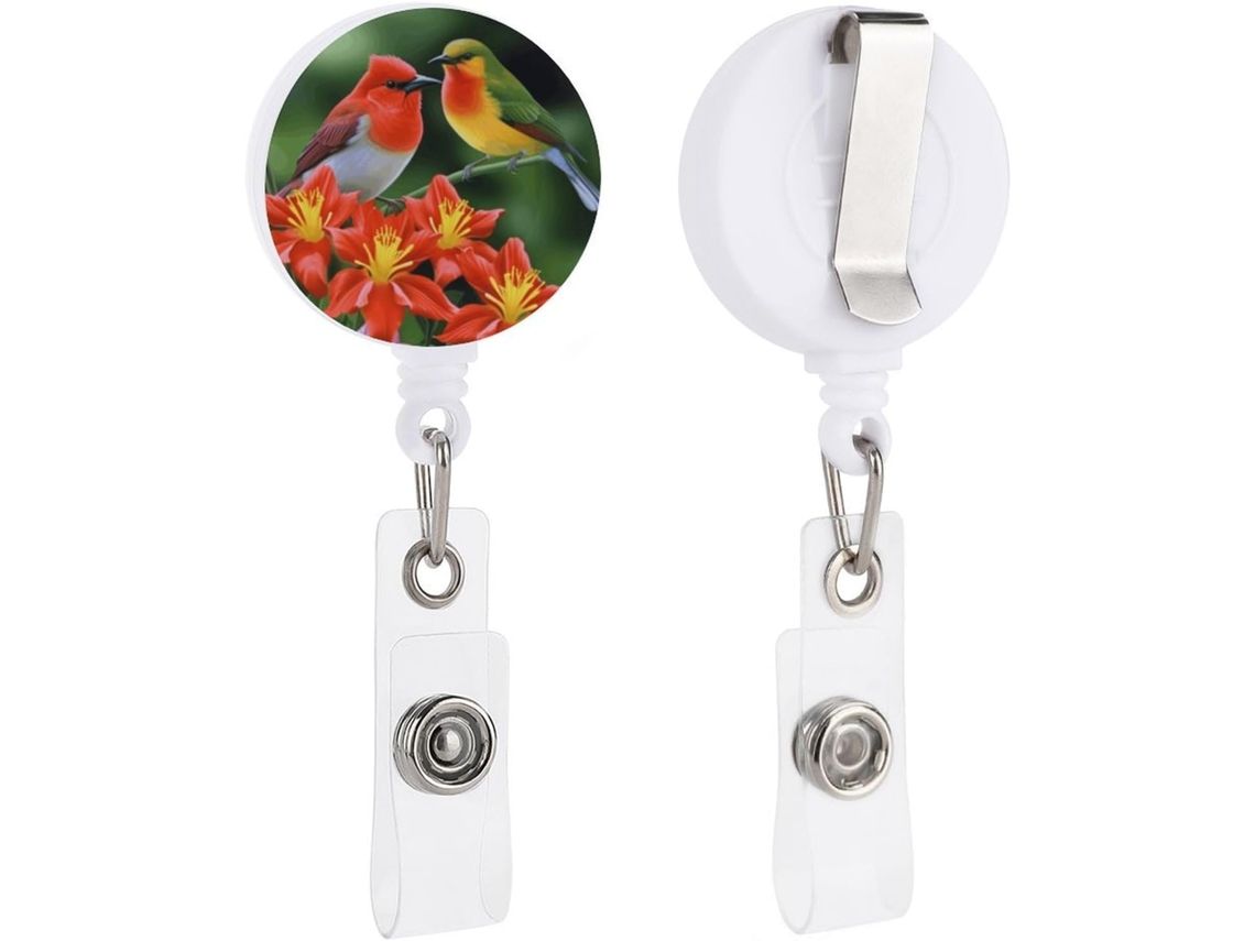 Porta Crachá Retrátil Com Pássaros E Flores, Divertido Porta Crachá De Enfermeira Com Clipe Chaveiro, Porta Cartões