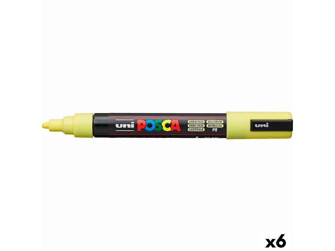 Marcador De Tinta Acrílica Amarela Posca Pc 5m 1,8 2,5 Mm Olysi Shop (6 Unidades)