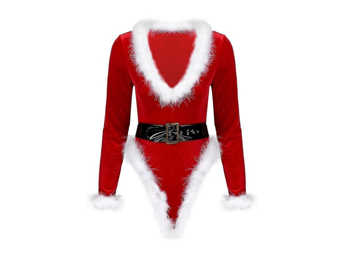 Fantasia De Natal Mrs Claus Traje De Veludo Vermelho Com Penas E Cinto Para Mulheres M