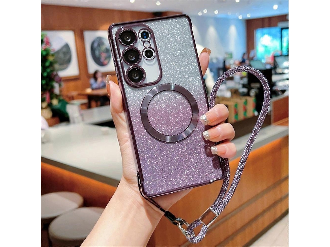Capa Compatível Com Samsung Galaxy S25 Ultra, Capa De Celular Com Glitter Degradê Galvanizado E Cordão Multicolorido
