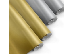 Pacote 4 Rolos Papel Embrulho Dourado Prateado 0,5 X 3m Resistente - Fp Fiesta Paper