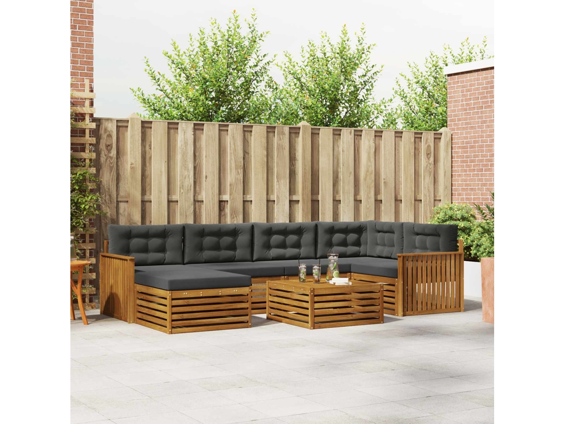 Vidaxl Conjunto De Sofás Para Exterior 7 Unid. Natural E Antracite