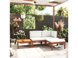 4 Pcs Conjunto Lounge Jardim C/ Almofadões Acácia Maciça Creme Dkd Home Decor