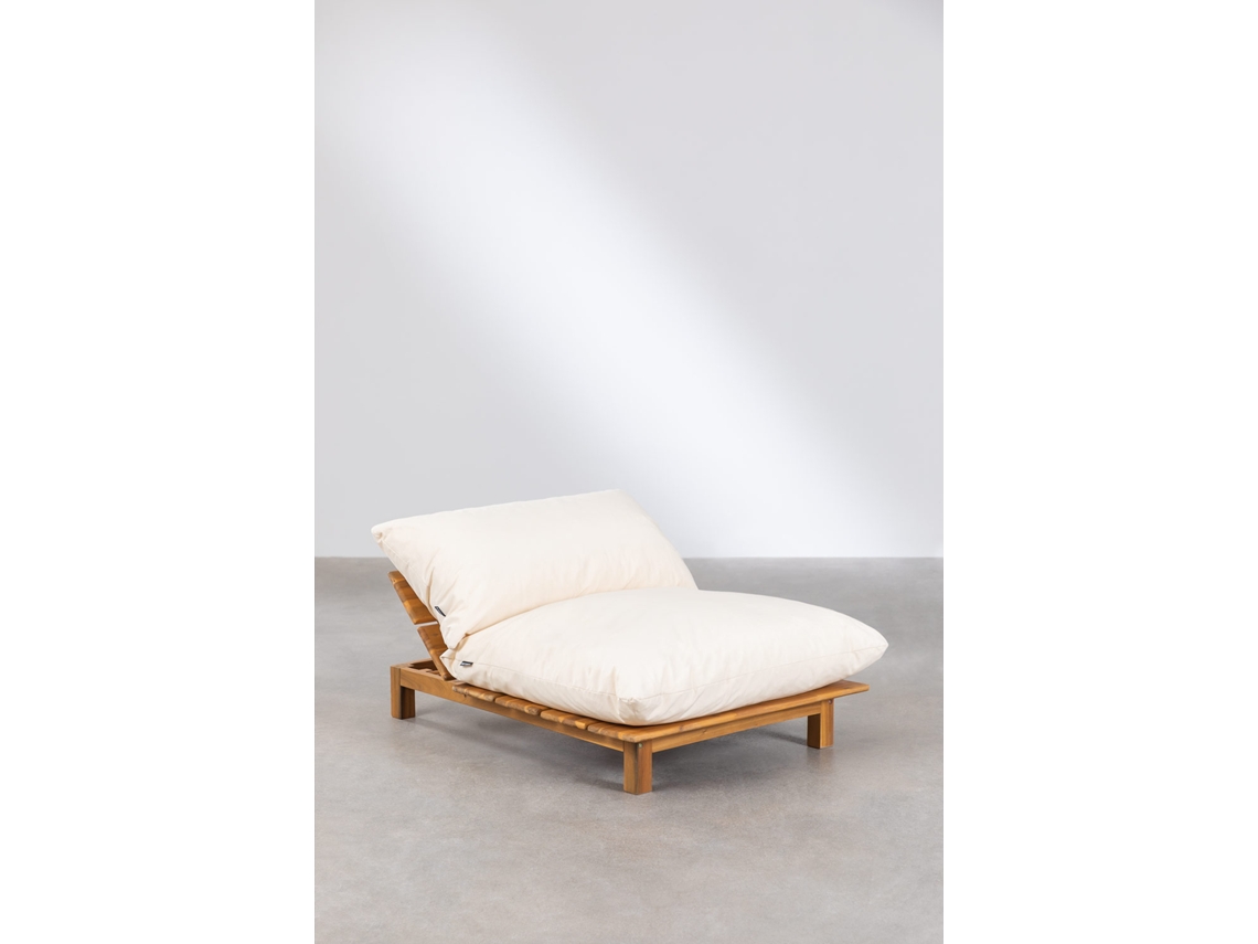 Sklum Módulo Central Reclinável Para Sofá Modular De Jardim Em Madeira De Acácia Brina Poliéster Beige Creme