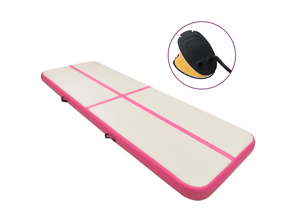 Vidaxl Colchão De Ginástica Insuflável C/ Bomba 600x100x15 Cm Pvc Rosa