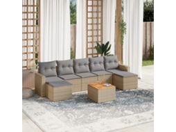 Vidaxl 8 Pcs Conj. Sofás Jardim C/ Almofadões Vime Pe Bege Misturado