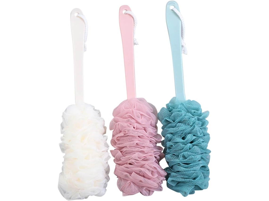 Conjunto De 3 Escovas Banho Com Cabo Longo Para Massagem Corporal Suave, Esfoliação Da Pele Seca Das Costas E Joelhos
