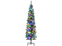 Árvore de Natal Artificial Brilhante em Formato de Lápis 180cm 150 Luzes Multicoloridas 390 Galhos Base de Aço Verde