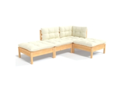 Conjunto de 4 Jardim Lounge com Almofadões Creme Pinho Maciço MAISON EXCLUSIVE