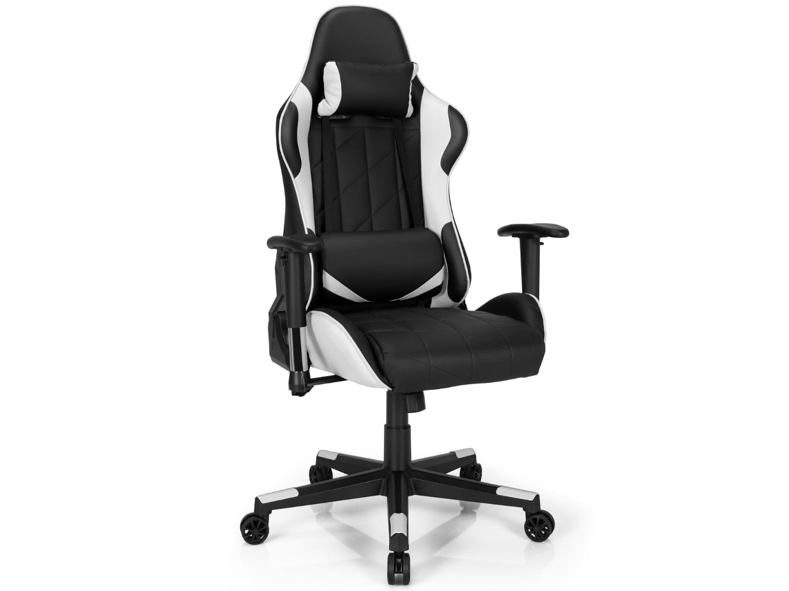 Cadeira Gamer Reclinável Ajustável Estilo Corrida em Couro Pu Branco e Preto NORTHIX