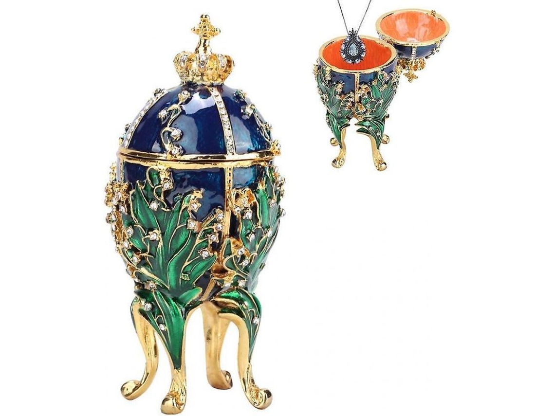 Caja De Joyería De Metal Esmaltado Fabergé Con Diseño De Hojas Y Diamantes Artificiales Para Joyas Pequeñas
