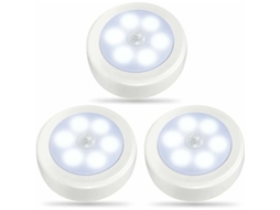 Conjunto de 3 Luminárias Led Brancas Frias com Sensor de Movimento, Alimentadas por Bateria, Ideais para Armários e Guarda, Roupas BRILVIBERA