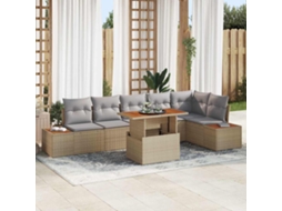 Vidaxl Conjunto De Sofá De Jardim 7 Unid. Bege Vime Pe