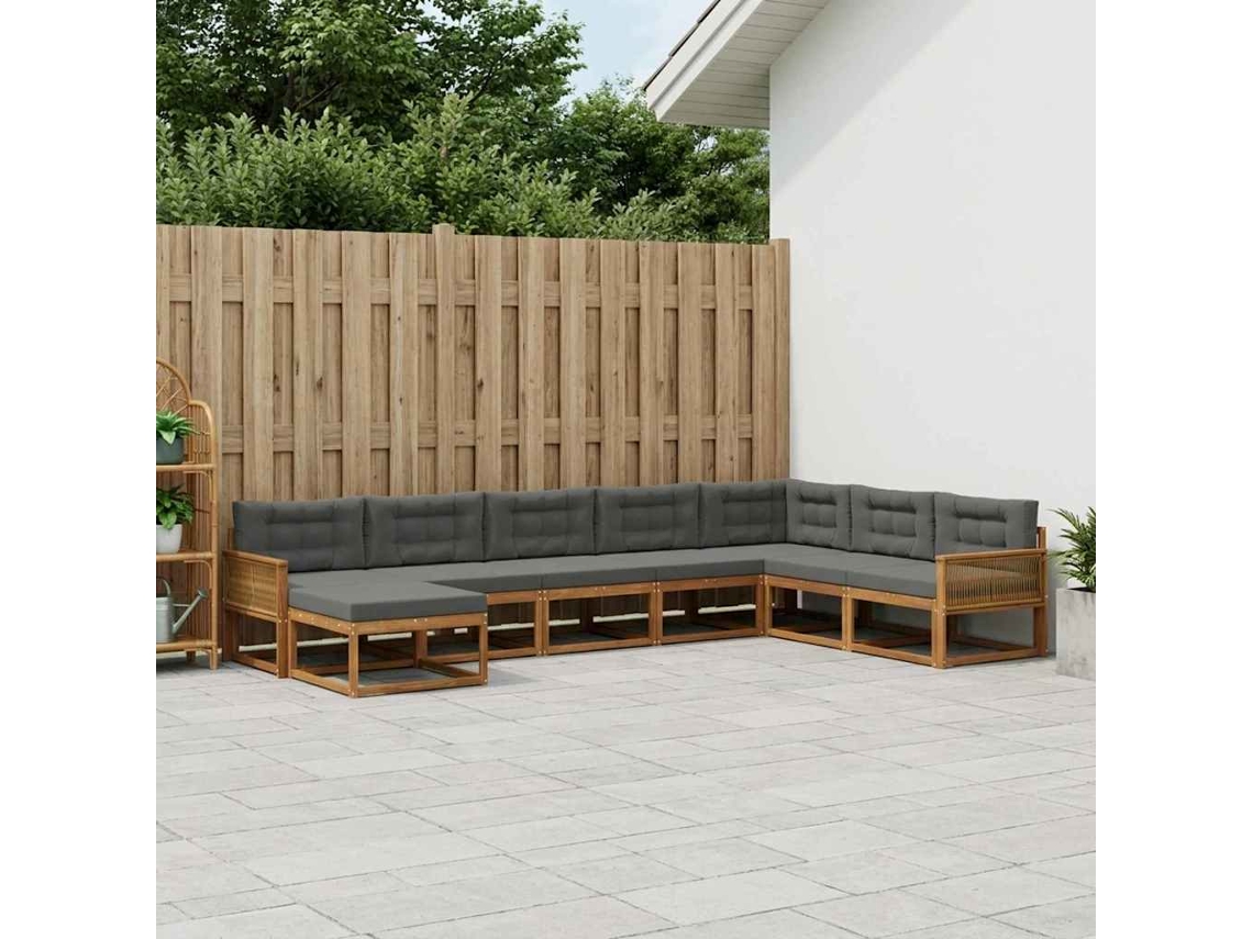 Vidaxl Conjunto De Sofás Para Exterior 8 Unid. Natural E Antracite