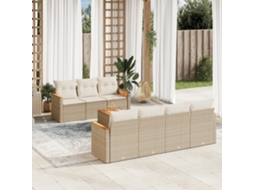 Vidaxl 8 Pcs Conjunto De Sofás P/ Jardim Com Almofadões Vime Pe Bege
