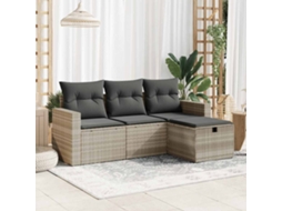 Vidaxl 4 Pcs Conj. Sofás Jardim C/ Almofadões Vime Pe Cinzento-claro